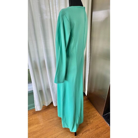 Vintage 70s dress, aqua/mint, Mod maxi gown with bell sleeves, scoop neck - Picture 7 of 10